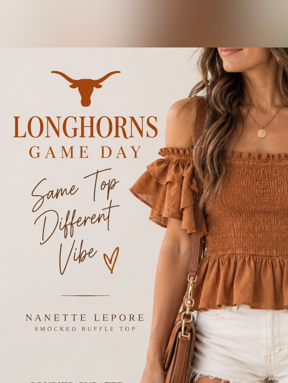 Nanette Lepore Rust Smocked Ruffle Off Shoulder Peplum Top L
